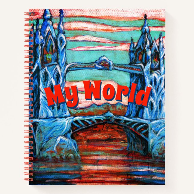 Meine Welt - Growing Bridge in einer Fantasiestadt Notizbuch (Vorderseite)