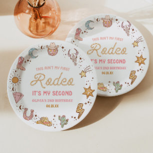 Meine zweite Rodeo-Western-Cowgirl-Geburtstagsfeie Pappteller