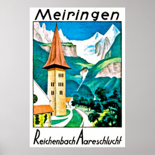 Meiringen, Dorf, Schweiz, Vintage-Reise Poster