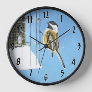 Meise an der Futterstelle - Original Wildvogel Kun Uhr