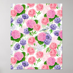 Meise und Blumen Poster