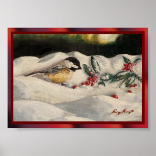 Meise und Mistelzweig im Weihnachtsschnee W Poster