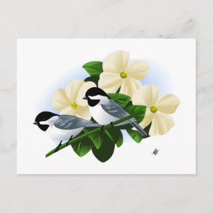 Meisen und Hartriegelblüte Postkarte