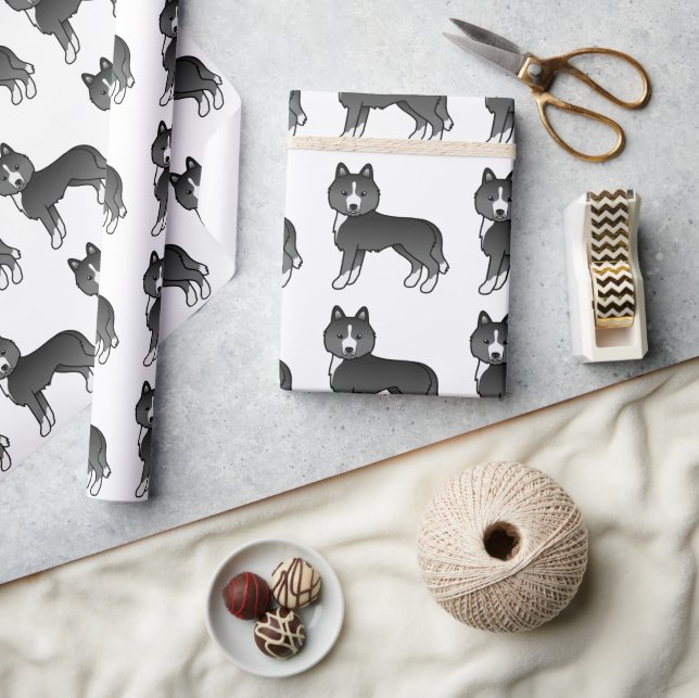 Meist schwarz sibirischer Husky Niedlich Hund Must Geschenkpapier (Kunsthandwerk)