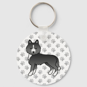 Meist schwarzer sibirischer Husky-Cartoon-Hund & P Schlüsselanhänger
