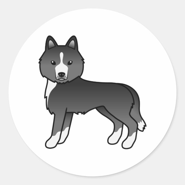 Meist schwarzer sibirischer Husky Niedlicher Carto Runder Aufkleber (Vorderseite)