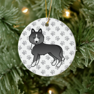 Meist schwarzer sibirischer Husky, süßer Cartoon-H Keramik Ornament