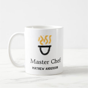Meisterkoch Name hinzufügen schwarze Pfanne gelber Kaffeetasse