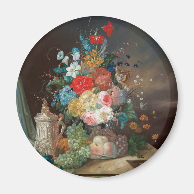 Meisterliches Stillleben: Blume & Fruchtmagnet Magnet (Vorne)