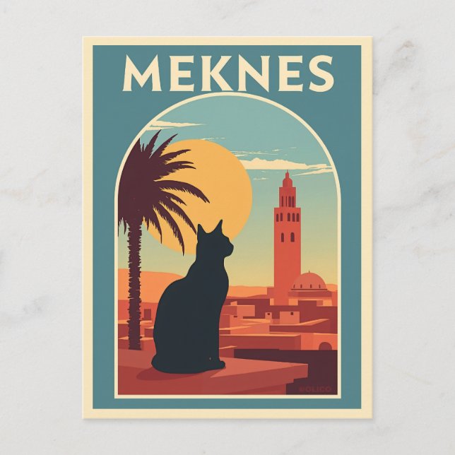 Meknes Marokko Sunset Cat Art Postkarte (Vorderseite)