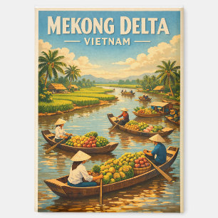 Mekong-Delta, Vietnam, in klassischem Retro-Stil Magnet