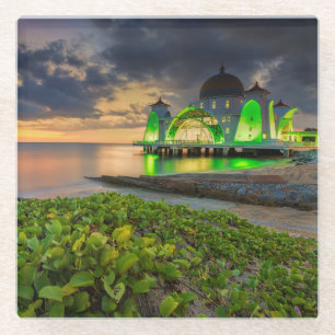 Melaka während Sonnenuntergangs Masjid Selat Glasuntersetzer