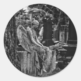 melancholic and pensive angel runder aufkleber