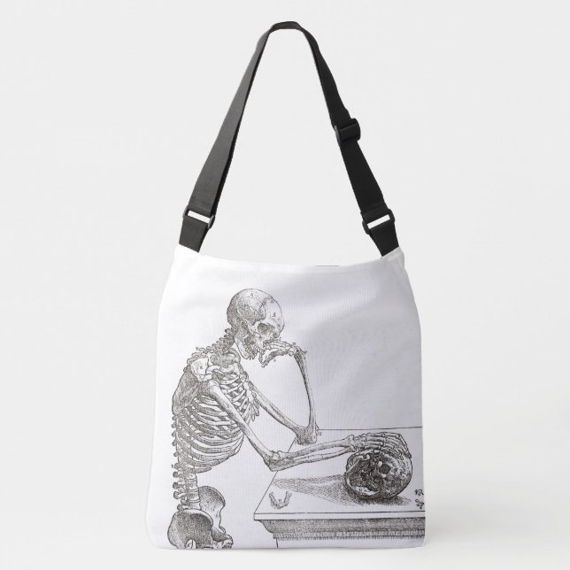 Melancholic Skeleton Querleichensack (groß) Tragetaschen Mit Langen Trägern (Vorderseite)