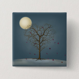 Melancholie Herzform Gestreifter Baum im Vollmond Button
