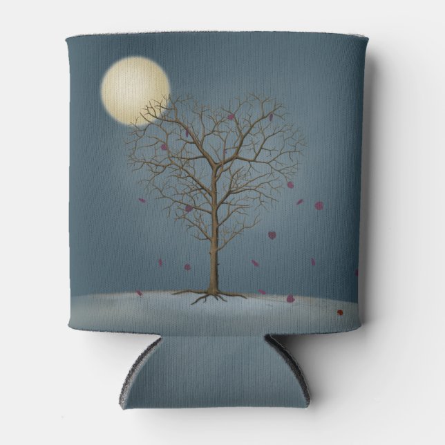 Melancholie Herzform Gestreifter Baum im Vollmond Dosenkühler (Vorderseite)
