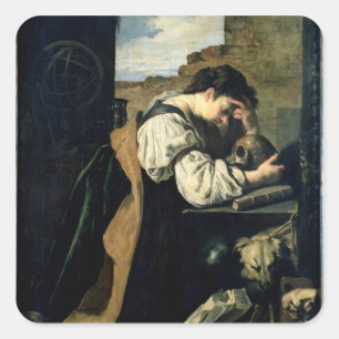 Melancholie (Öl auf Leinwand) Quadratischer Aufkleber