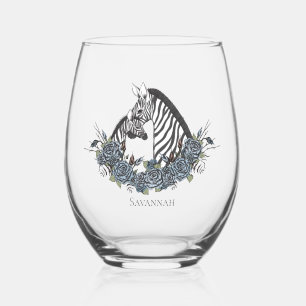 Melancholische Blumen-Zebra-Mama und Babyblaue Ros Weinglas Ohne Stiel