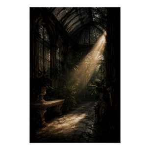 Melancholische Dark-Academia-Gewächshaus-Sonnenstr Poster