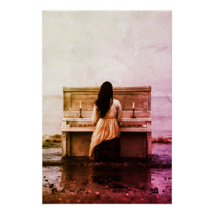 Melancholische Frau Piano am Meer Poster