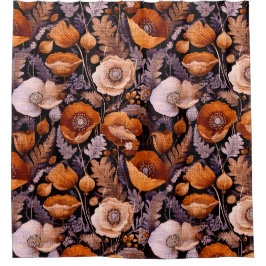 Melancholische Mohnblumen auf schwarzem Muster Duschvorhang