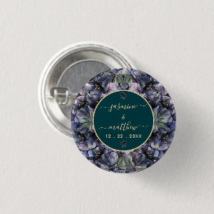 Melancholische schwarze Blumen Hochzeitspaar-Namen Button