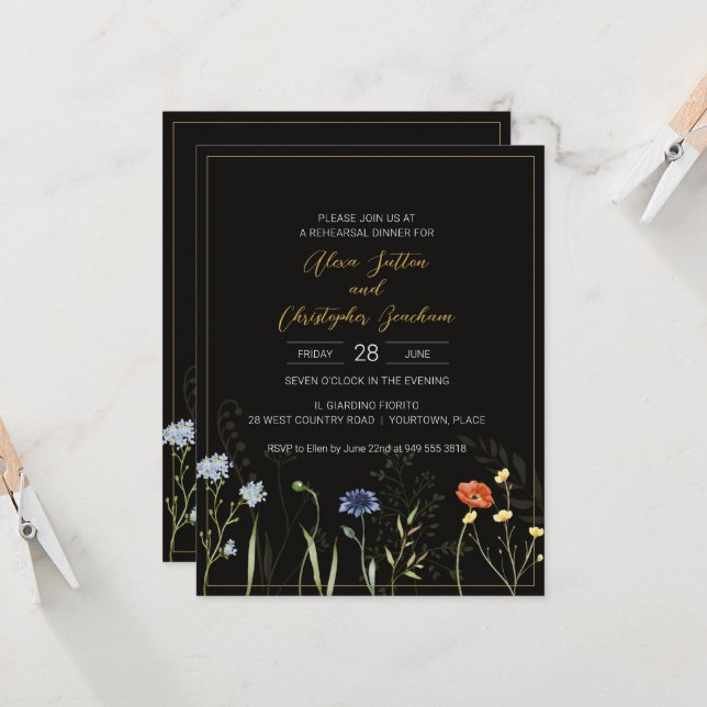 Melancholische Wildblumen Boho Botanische Probe Di (Vorderseite/Rückseite Beispiel)
