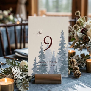 Melancholische Winterhochzeit in der Natur Tischnummer