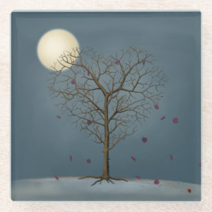 Melancholischer Herz Gestreifter Baum unter dem Vo Glasuntersetzer