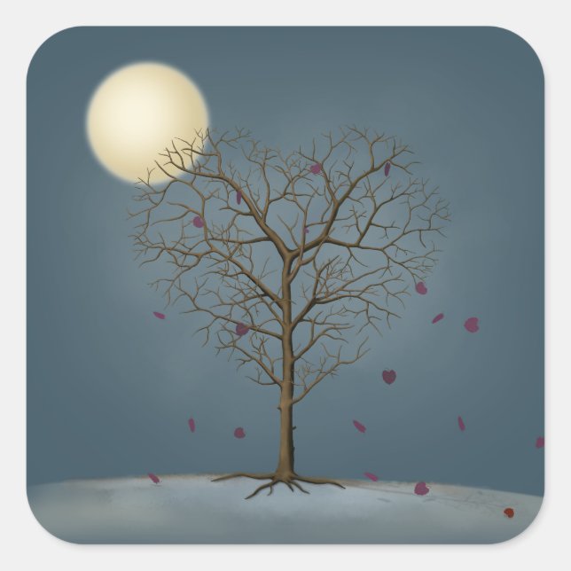 Melancholischer Herz Gestreifter Baum unter dem Vo Quadratischer Aufkleber (Vorderseite)