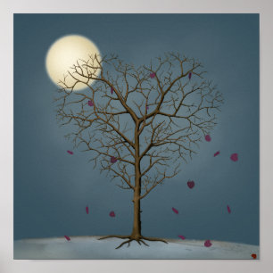 Melancholischer herzförmiger Baum unter dem Vollmo Poster