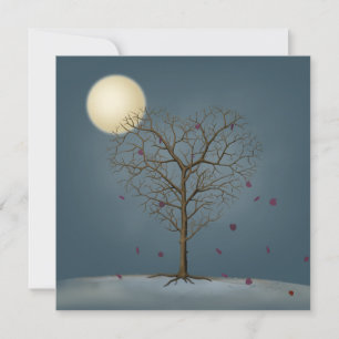 Melancholischer herzförmiger Baum unter Vollmond Mitteilungskarte