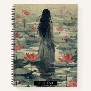 Melancholischer Lotus-Nebel-Wasserfarbeneffekt (1) Notizbuch