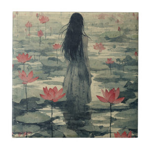 Melancholischer Lotus-Nebel-Wasserfarbeneffekt (2) Fliese