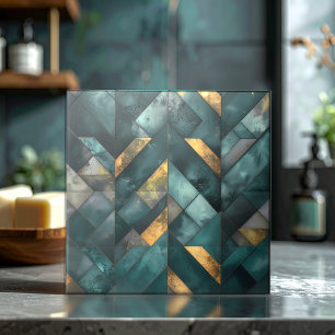 Melancholisches modernes Mosaik in dunklem Grün un Fliese