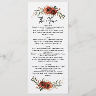 Melancholisches Terrakotta-Boho-Blumenmuster Menükarte