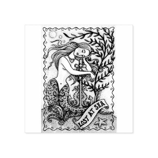MELANCHOLY MERMAID FANTASY RUBBER BRIEFMARKE GUMMISTEMPEL (Prägung)
