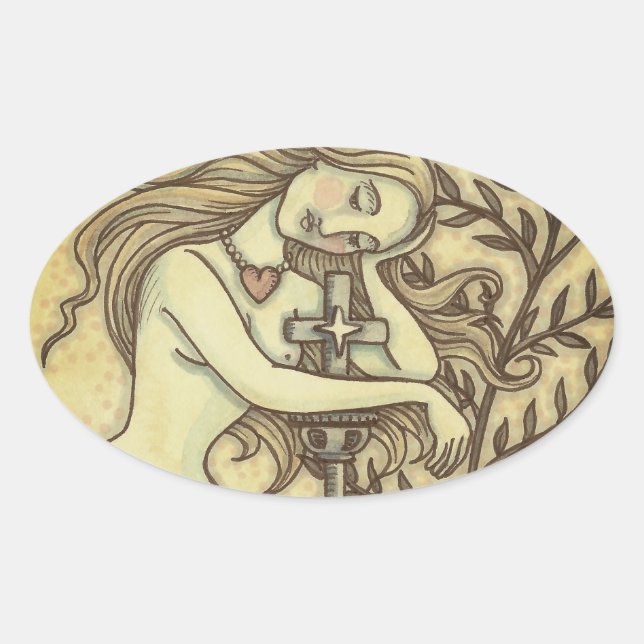 MELANCHOLY MERMAID IMAGINAIRE STICKERS Oval FEUILL (Devant)