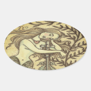 MELANCHOLY MERMAID IMAGINAIRE STICKERS Oval FEUILL