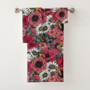 Mélange de fleurs en rouge et gris