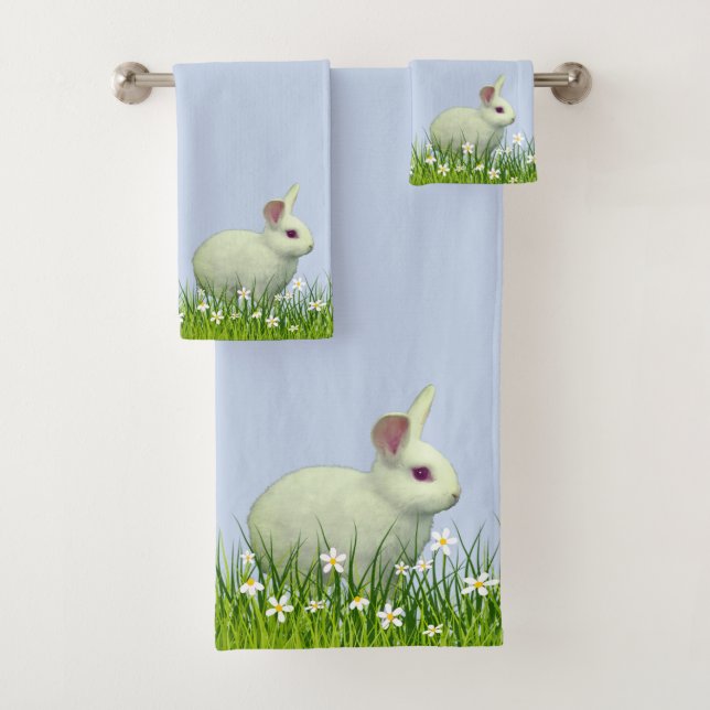 Mélange lapin blanc & Fleurs sur bleu clair (En situation)
