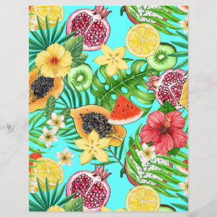Mélange tropical de fruits, fleurs et feuilles sur