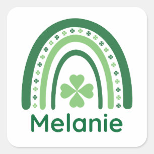 Melanie Name Clover Boho Rainbow Quadratischer Aufkleber