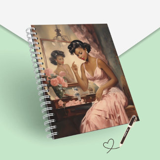 Melanierte bezaubernde 1940er-Make-Up-Mädchen-Spir Notizbuch