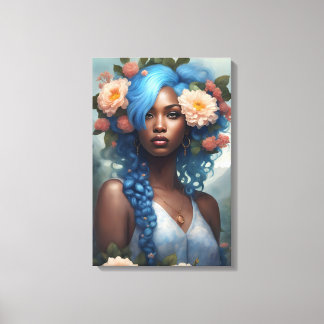 Melanin Blue Blume Goddess Leinwanddruck