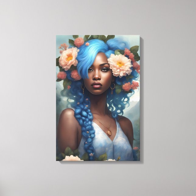 Melanin Blue Blume Goddess Leinwanddruck (Vorderseite)