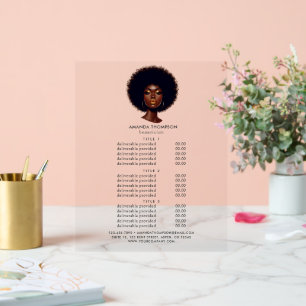 Melanin Chic Afro-Frisur-Salon-Preise und Dienstle Acrylschild