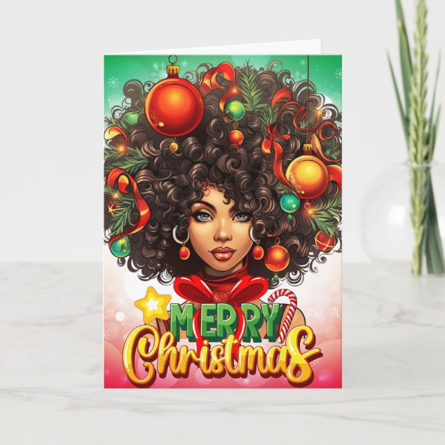 Melanin Christmas Black Queen Melanin Woman Xmas Karte (Vorderseite)