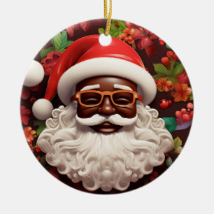 Melanin Christmas Chocolate Black Santa Claus Keramik Ornament
