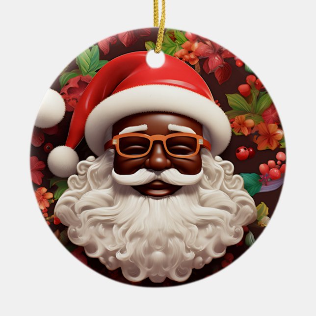 Melanin Christmas Chocolate Black Santa Claus Keramik Ornament (Vorne)